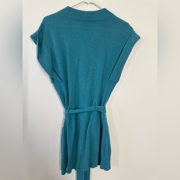 Beth Bowley Teal Knit Cardigan Long - Medium Cashmere Belted Sweater V-neck - Picture 5 of 12